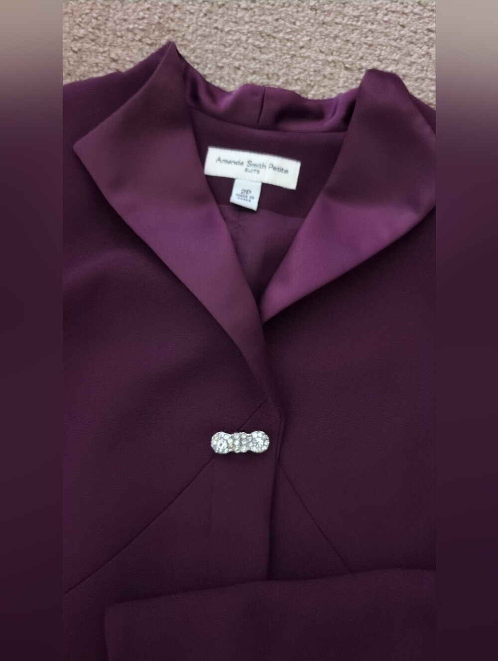 Amanda Smith Petite Eggplant Bejeweled Blazer And Matching Skirt Suit Set - Picture 6 of 9
